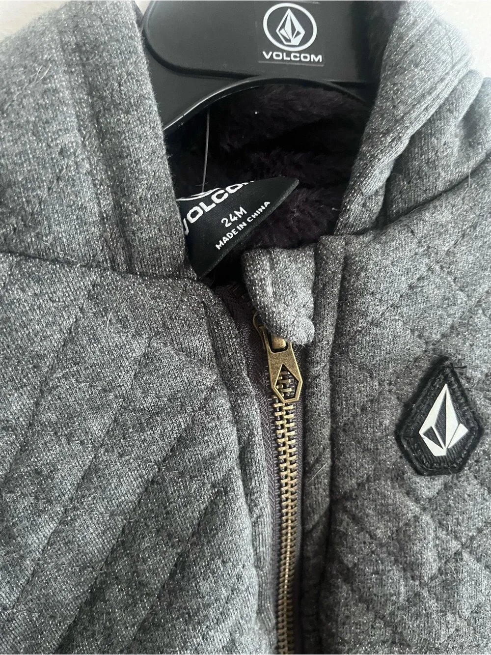 Volcom Kids Quilted Hooded Jacket in Charcoal Gray